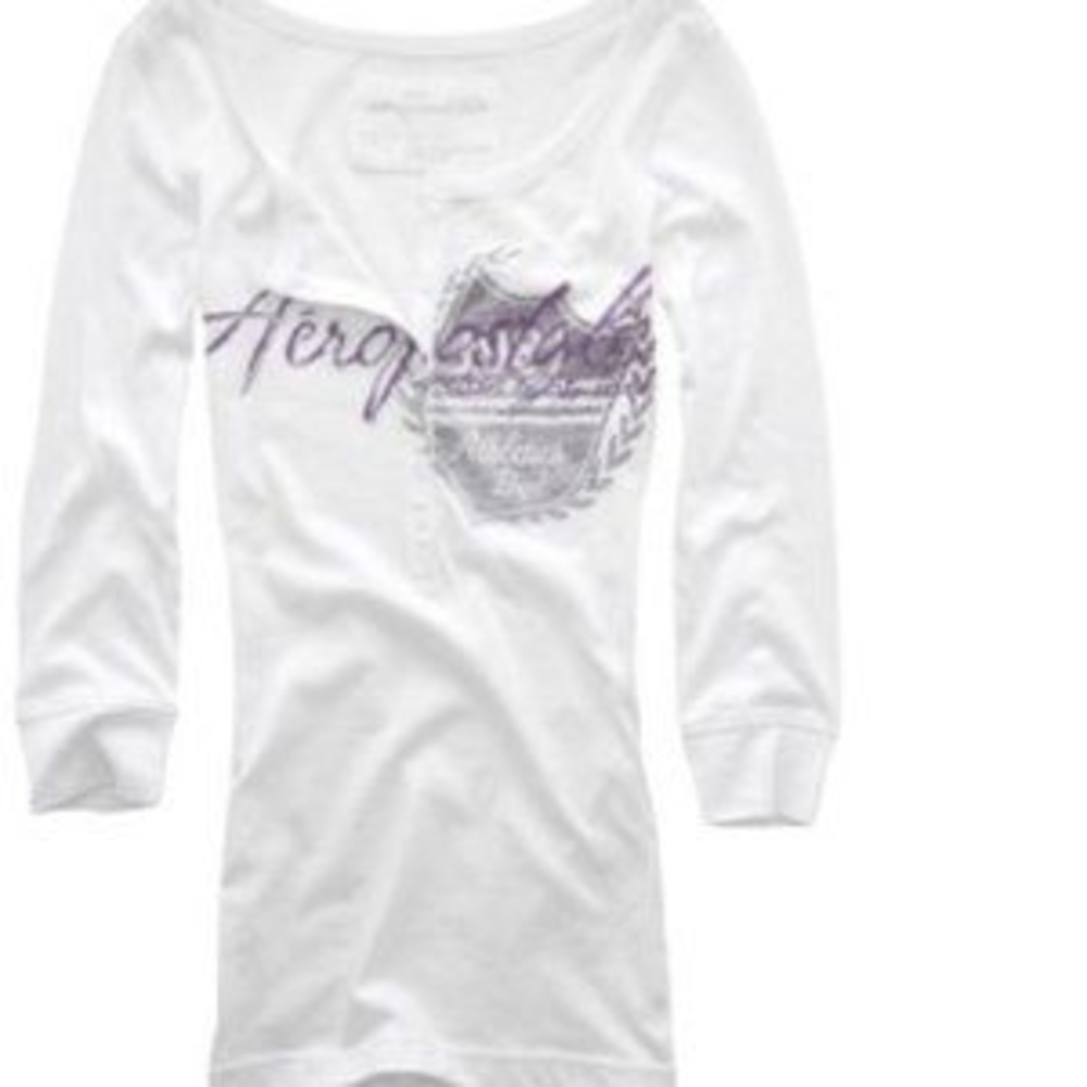 Aeropostale White Long Sleeve Tee with Purple Graphic
